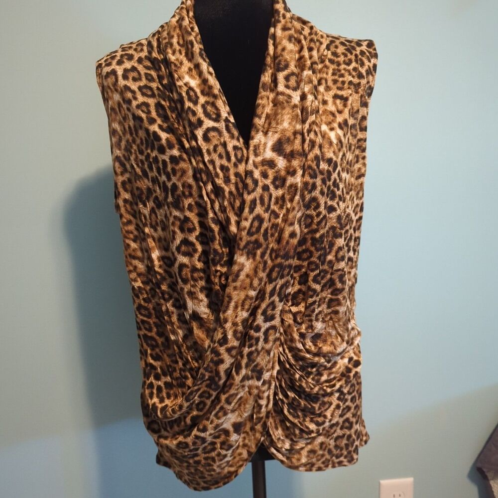Jennifer Lopez Sleeveless Animal Print Draped with Plunging Neckline Size M